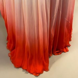 Silk chiffon red ombré dyed maxi skirt